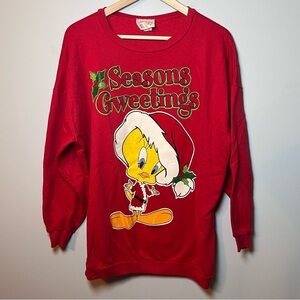 Vtg Looney Tunes Tweety Bird Christmas Crewneck Women’s 2XL Sweatshirt USA 1995